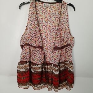 Self Esteem Boho Floral Paisley Open Sleevless Cardigan, Women's Size Large